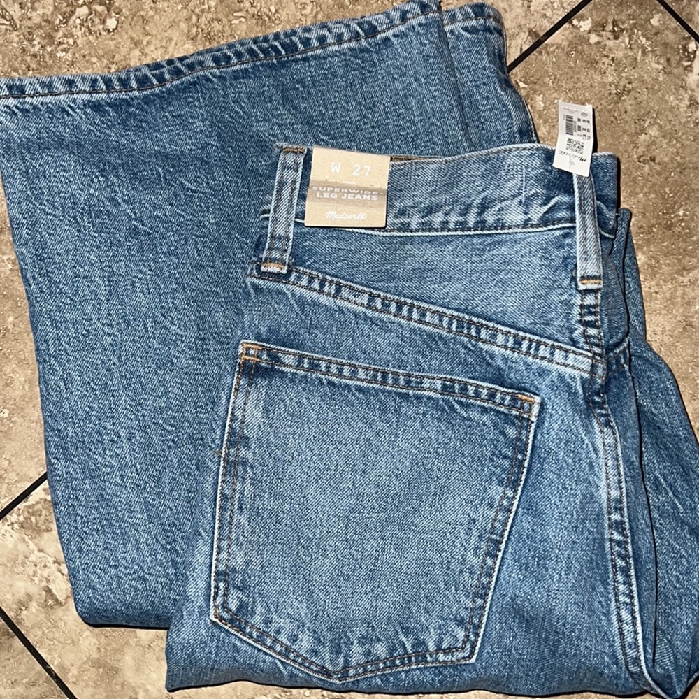 NWT Madewell Superwide-Leg Jeans in Amcliffe Wash: Knee-Rip Edition - Picture 7 of 7